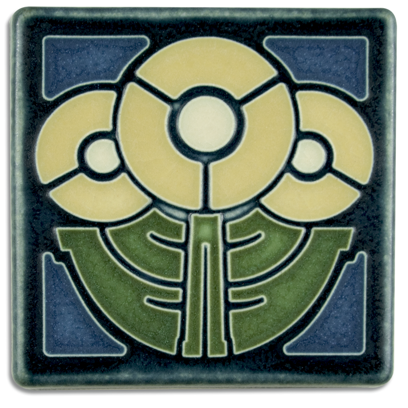 Round Flowers - Indigo Tile 4" x 4"