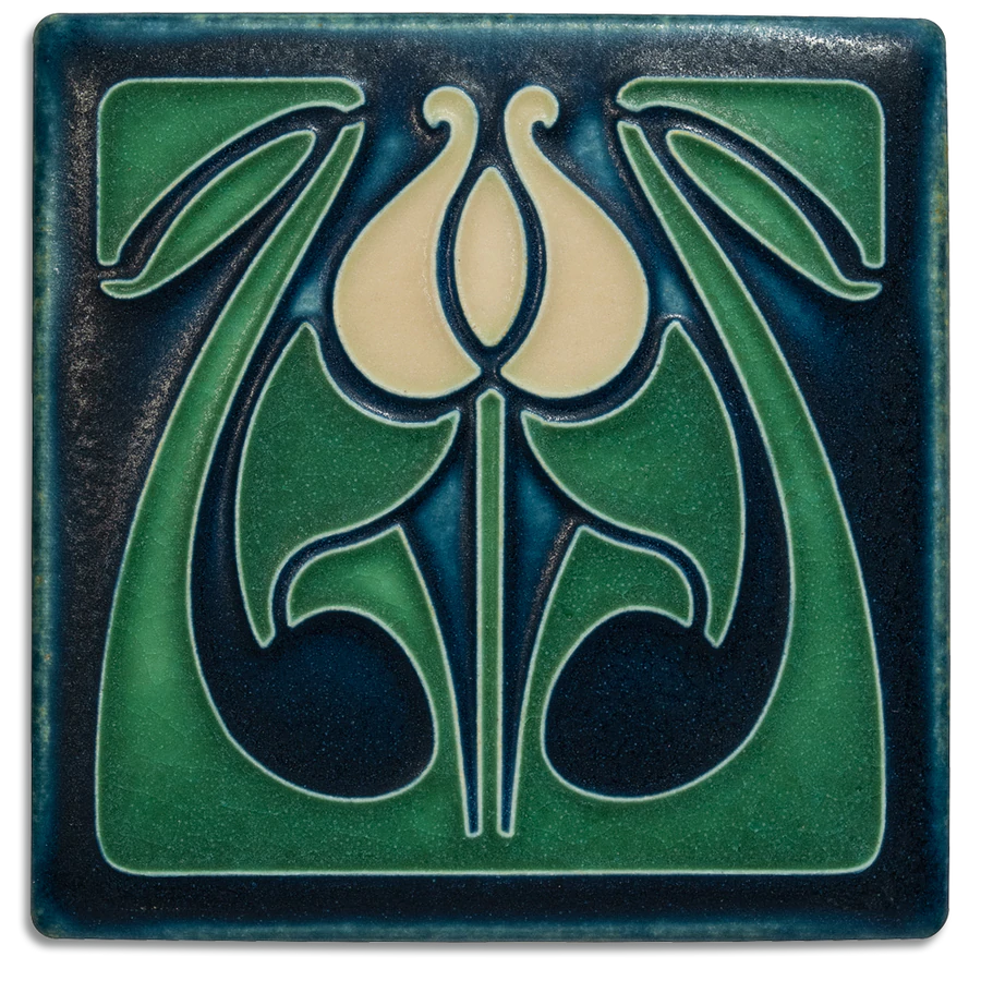 Tulip Bud - Indigo Tile 4" x 4"