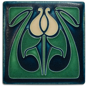 Tulip Bud - Indigo Tile 4" x 4"