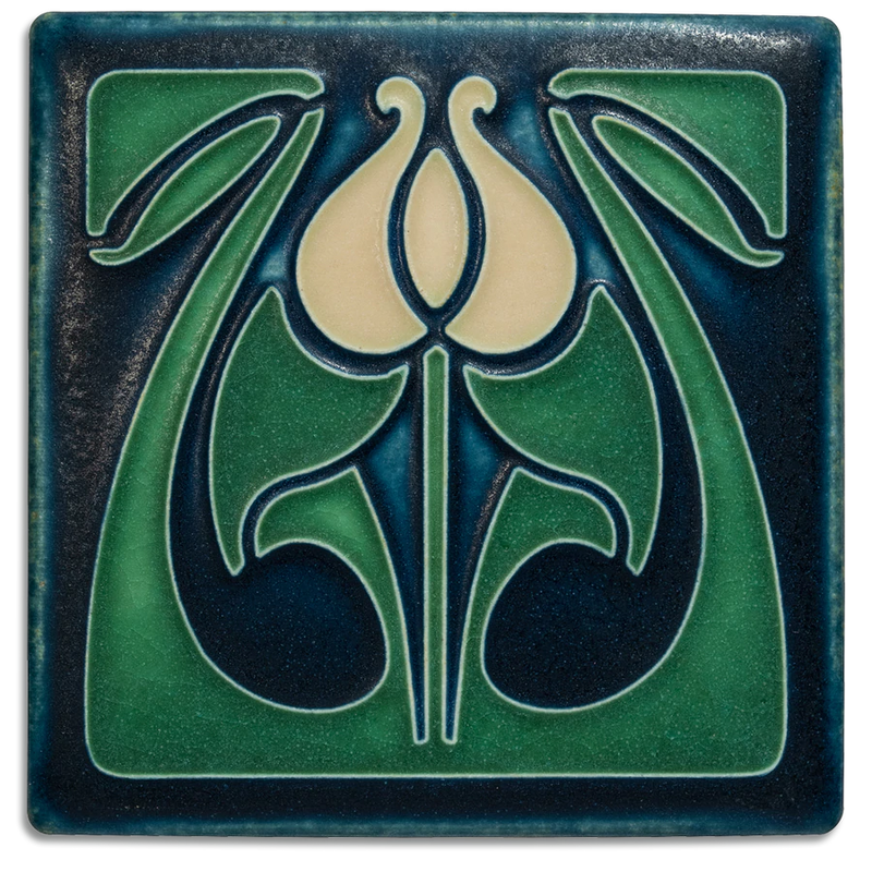 Tulip Bud - Indigo Tile 4" x 4"