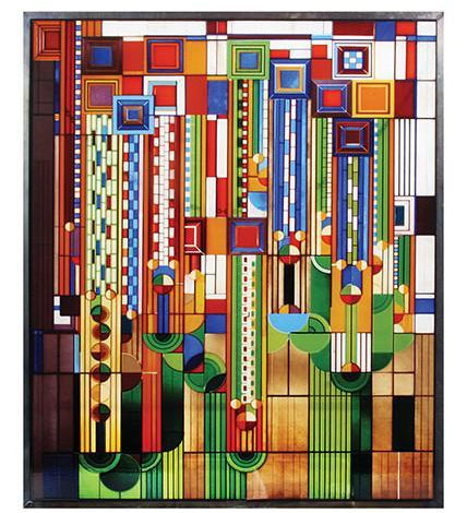 stained glass saguaro forms cactus flowers