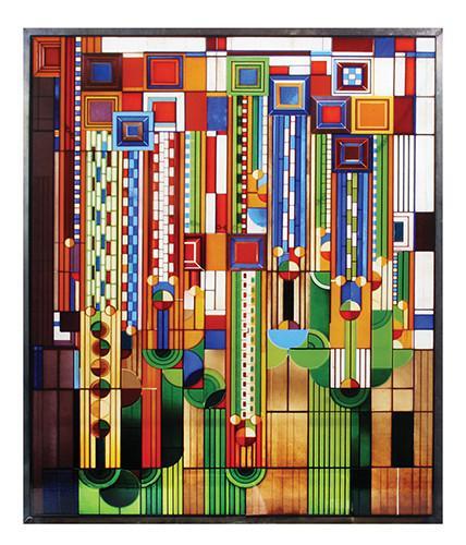 stained glass saguaro forms cactus flowers