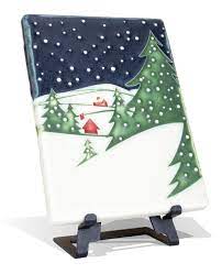 Snowy Night - Midnight  Tile - 6" x 8"