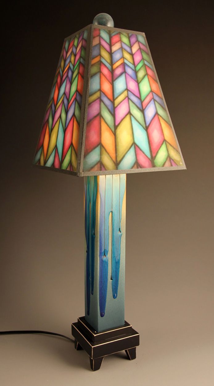 Lamp  -  Chevron Shade , Straight Blue Base